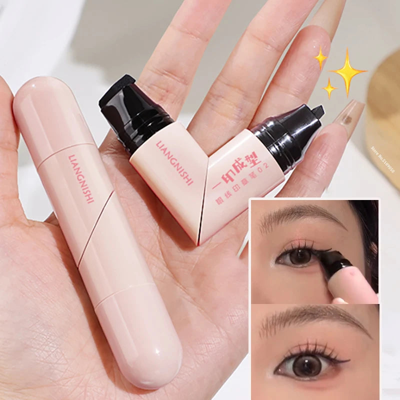 Achieve Flawless Wings with the Rotate Eyeliner Stamp - Dual-Tip Waterproof Liquid Pen in Black and Brown